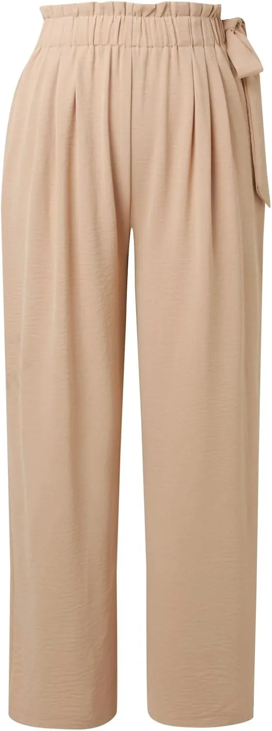 Women Linen Summer Baggy Pant Trousers Elastic Waist Ankle Length Slim-Fit Pant Trousers Office