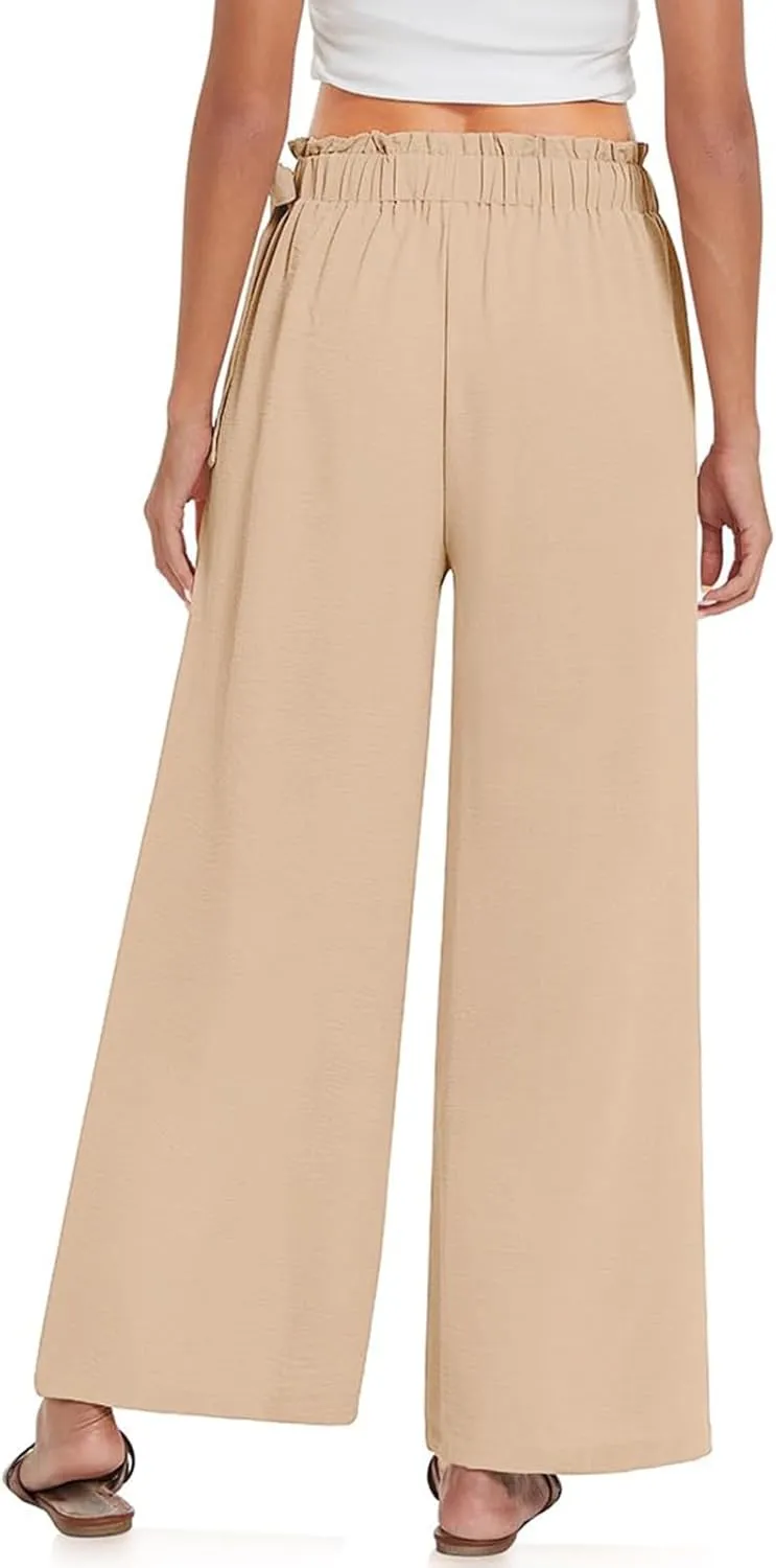 Women Linen Summer Baggy Pant Trousers Elastic Waist Ankle Length Slim-Fit Pant Trousers Office
