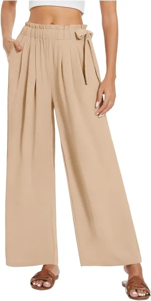 Women Linen Summer Baggy Pant Trousers Elastic Waist Ankle Length Slim-Fit Pant Trousers Office