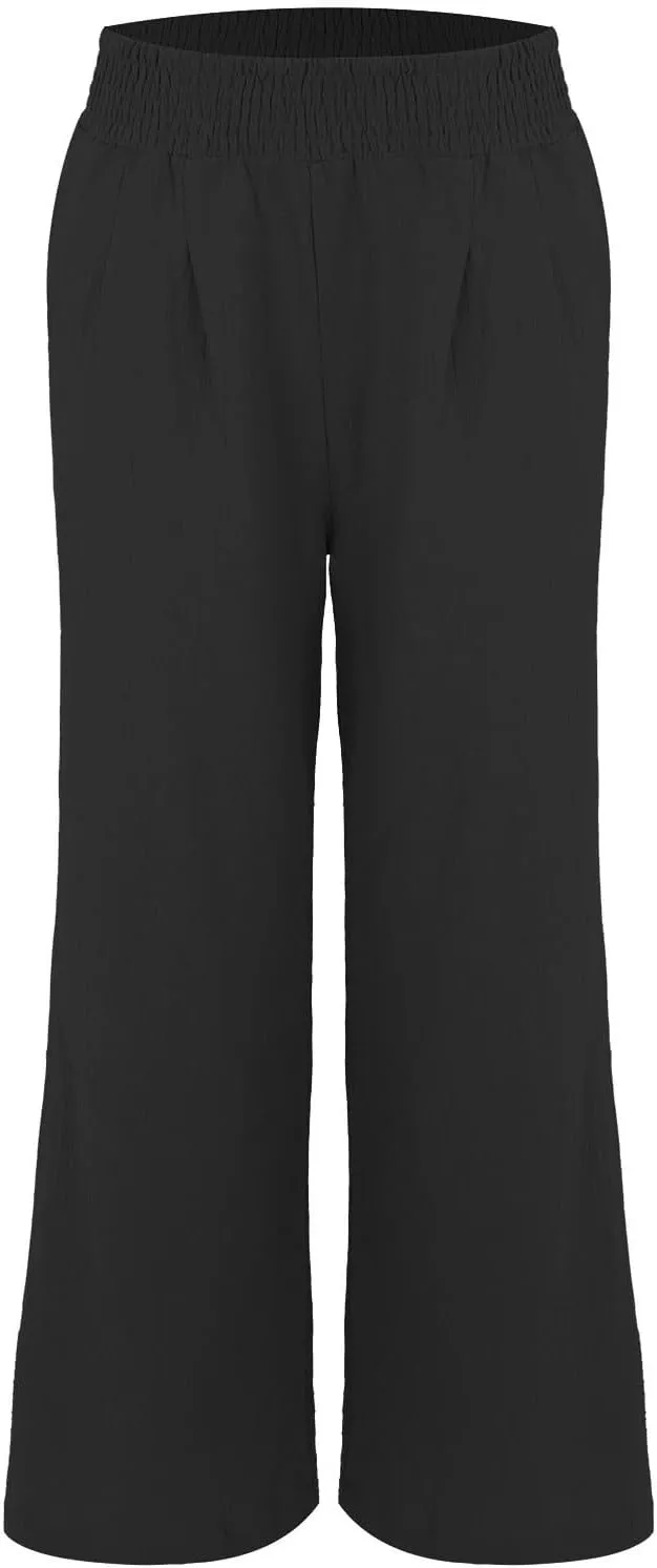 Women Palazzo Pants Linen Baggy Trousers Vacation Outfits High Waist Flowy Loose Wide Leg Pant with Pocket