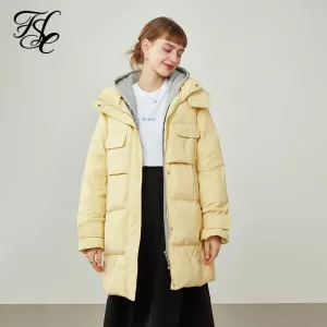 Women Puffer Jacket Large Lapel Design Hooded Down Jacket  Winter Jacket Women's Mid-length Black Down Coats