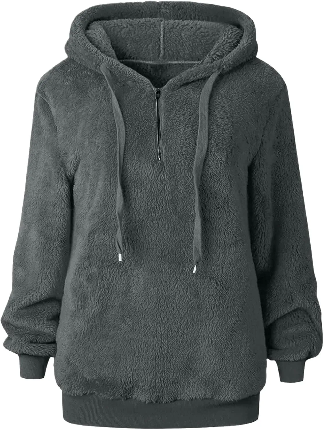 Women Sherpa Hoodie Fuzzy Fleece Quarter Zip Pullover Loose Comfy Plush Sweatshirt with Pockets Cute Winter Clothes