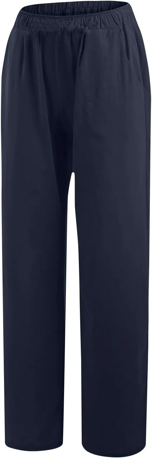 Women Summer Casual Cotton Linen Palazzo Pants Wide Leg Lounge Pant Long Trouser with Pocket Beach Vacation Outfits