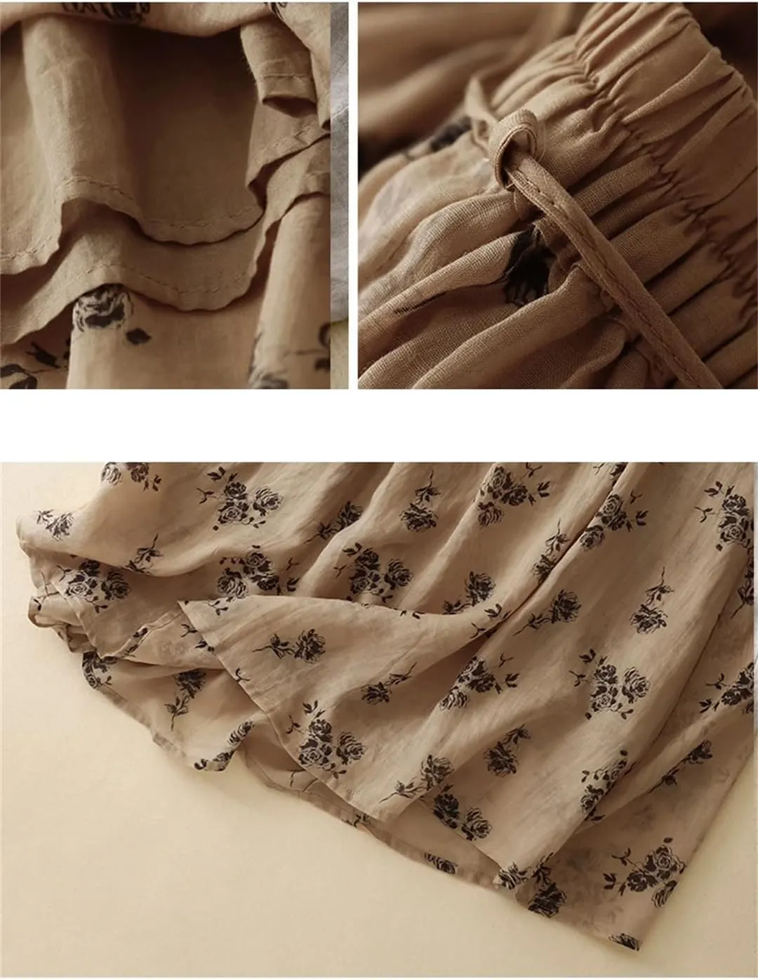 Women Vintage Floral Casual Skirt High Waist A-Line Loose Fit Long Skirts