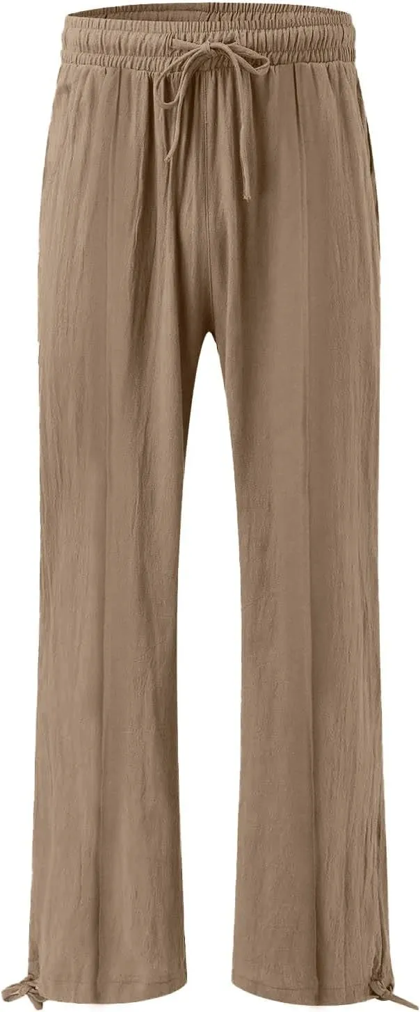 Women Wide Leg Palazzo Pants Summer Drawstring High Waist Flowy Casual Trousers Lounge Loose Beach Outfits Clothes