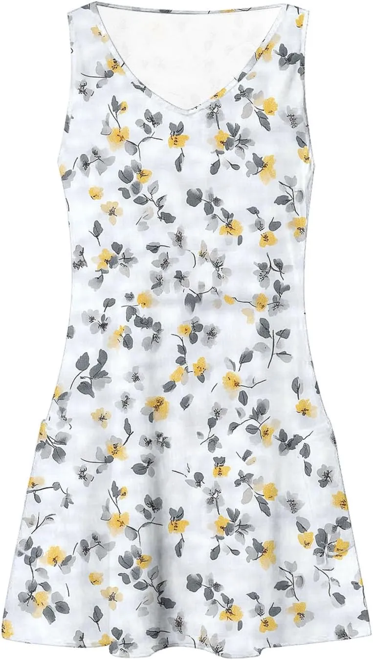 Womens 2025 Summer Sleeveless Sundress Loose Fit Casual Vintage Floral Print Boho Mini Dress V Neck Beach Tank Dress
