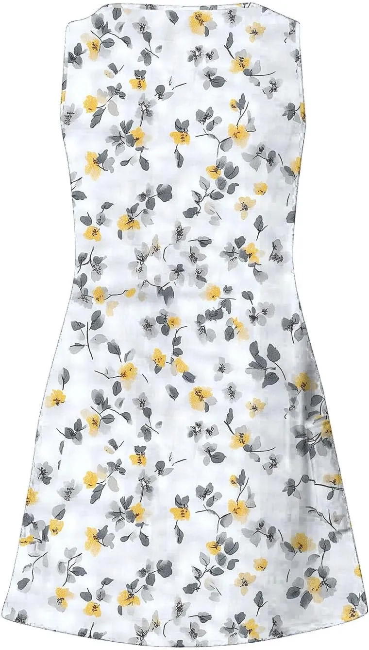 Womens 2025 Summer Sleeveless Sundress Loose Fit Casual Vintage Floral Print Boho Mini Dress V Neck Beach Tank Dress