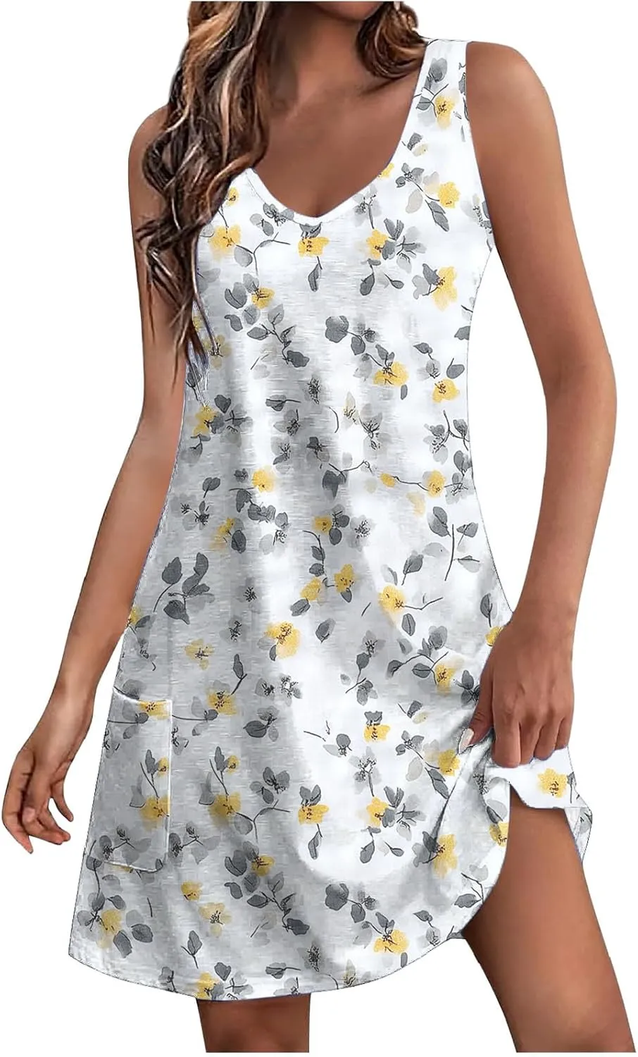 Womens 2025 Summer Sleeveless Sundress Loose Fit Casual Vintage Floral Print Boho Mini Dress V Neck Beach Tank Dress