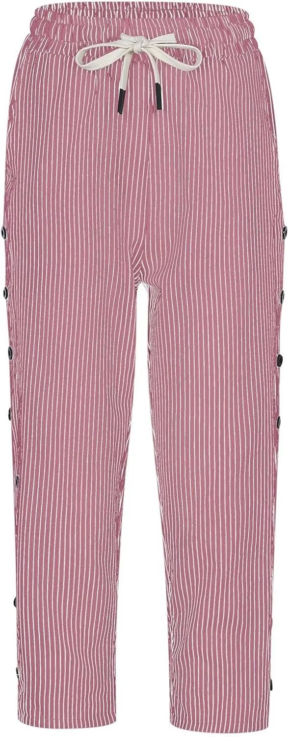 Women's Capri Lounge Pants - 2025 Summer Cotton Linen Wide Leg Trousers, Elastic Waist with Pockets