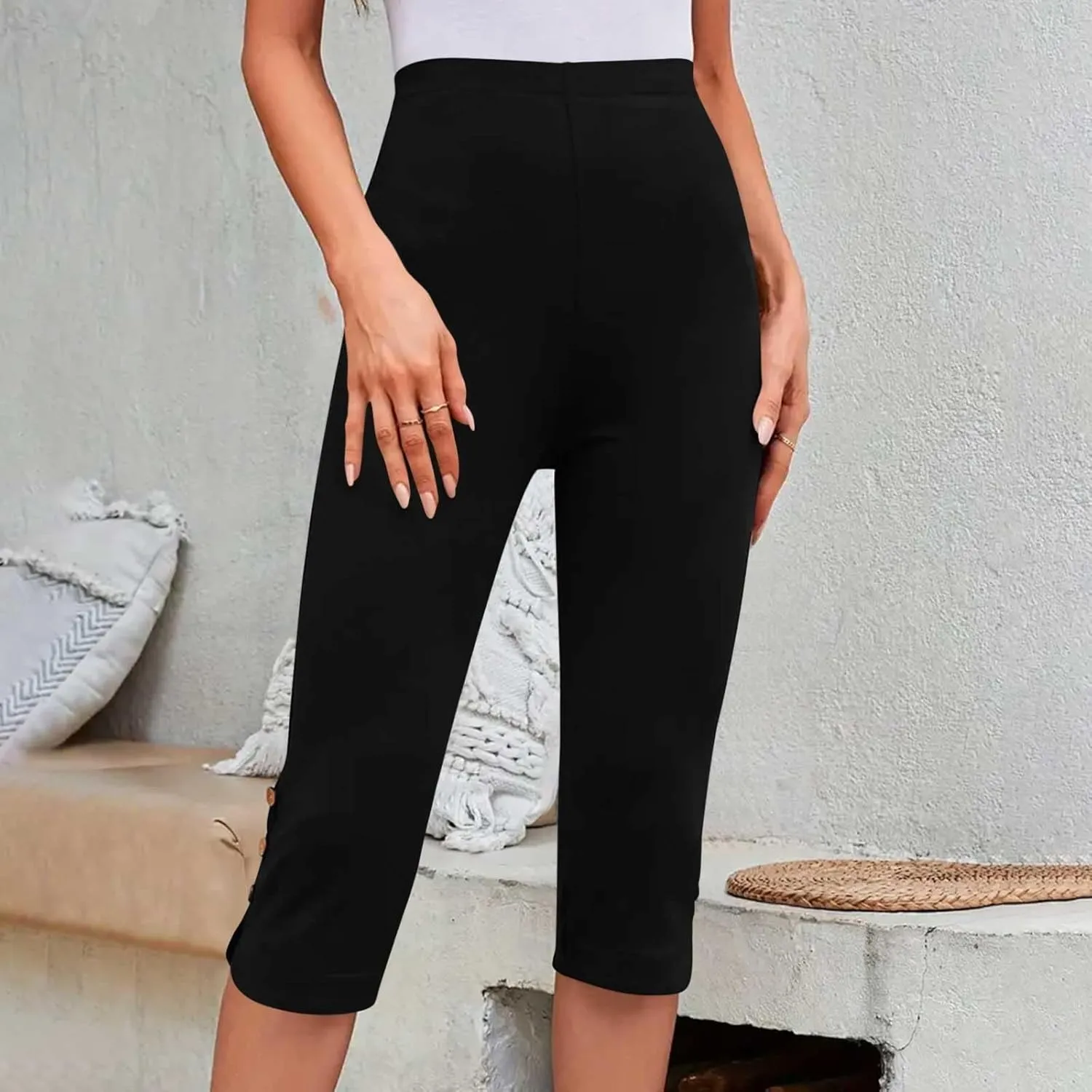 Womens Capris for Summer Dressy Cropped High Waist Yoga Pants Comfy Stretchy Leggings Workout Compression Pants