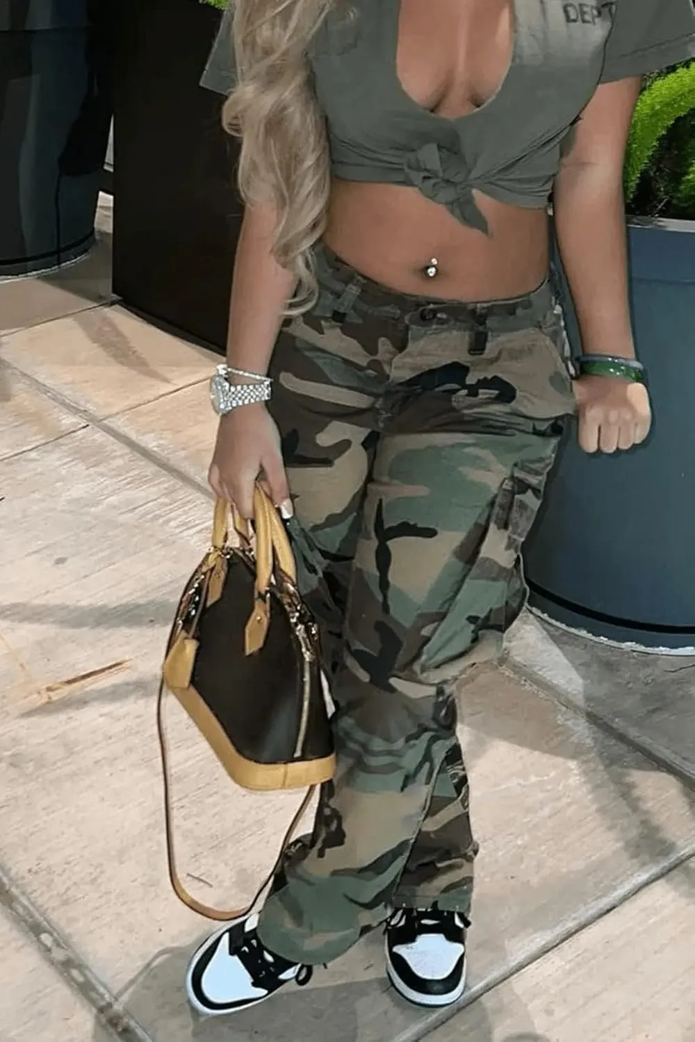 Womens Casual Camouflage Camo Cargo Long Pants with Pockets