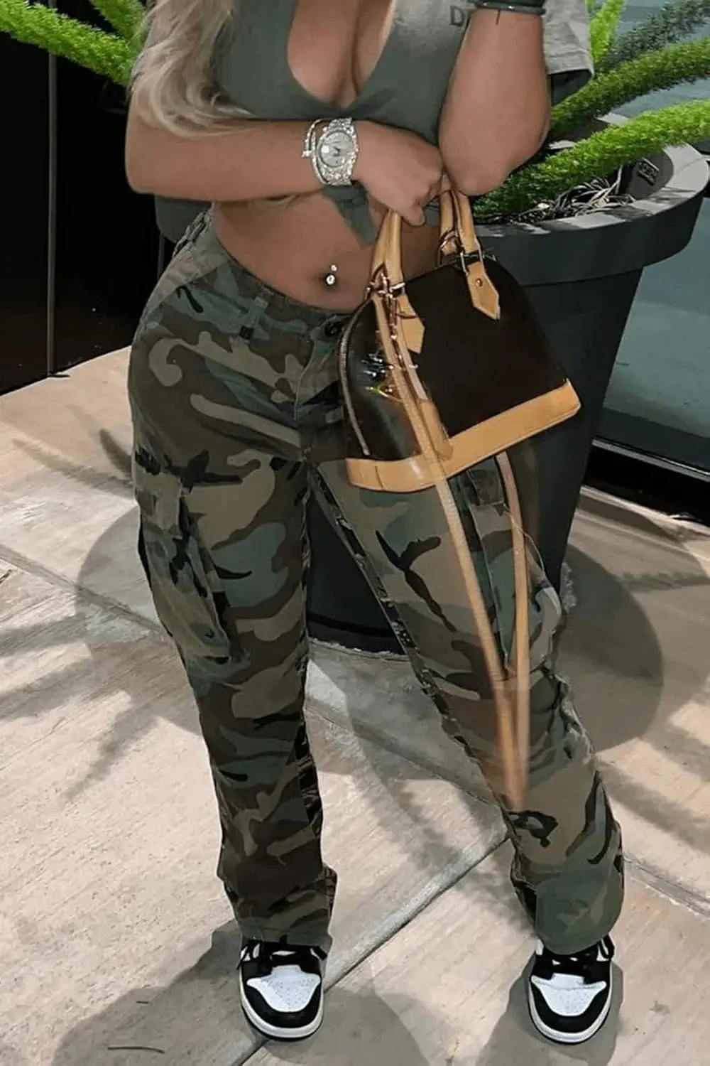 Womens Casual Camouflage Camo Cargo Long Pants with Pockets