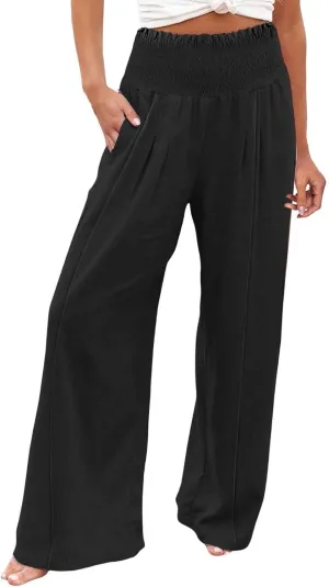 Women's Casual Pants Linen Womens Clothing Pants Wide Leg Long Pant Trousers with Pocket Linen Blend Pants Linen Outfit