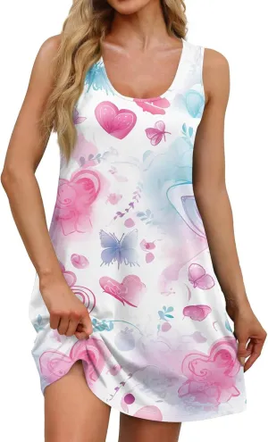 Women's Casual Sundress with Pockets Summer Boho Beach Dress,Holiday Hresses for Woment-Shirts Dress U Neck Loose Tank