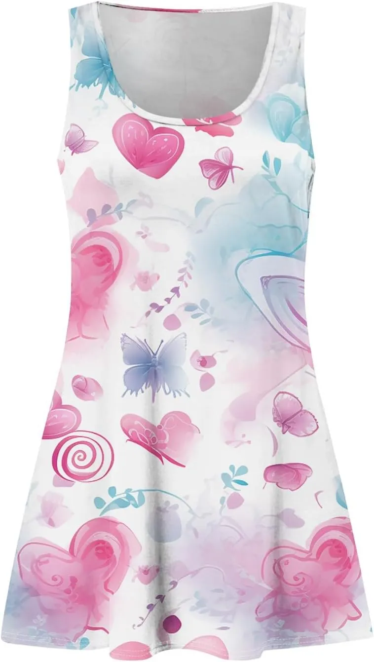 Women's Casual Sundress with Pockets Summer Boho Beach Dress,Holiday Hresses for Woment-Shirts Dress U Neck Loose Tank
