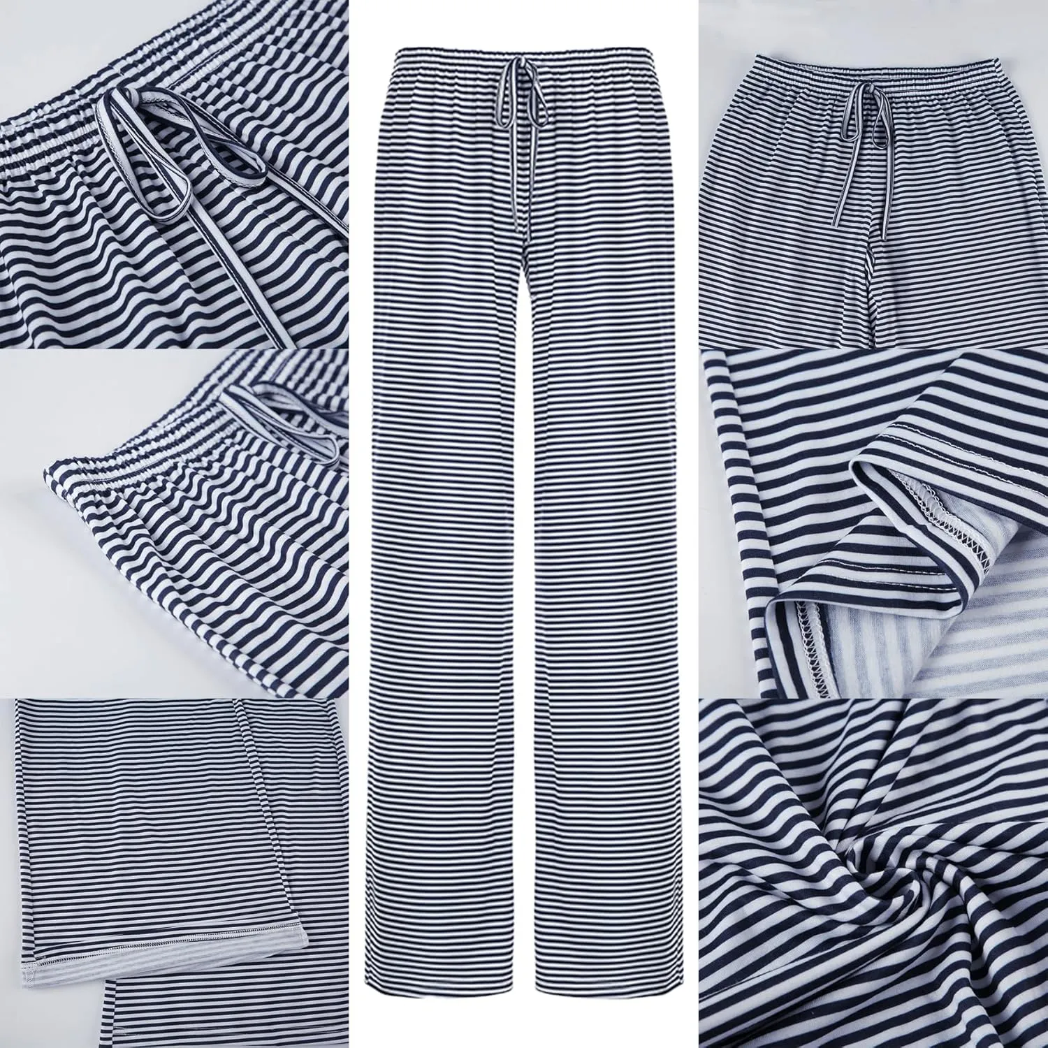 Women's Comfy Pajama Loose Casual Drawstring Lounge Pants - Striped Print Stretch Wide Leg