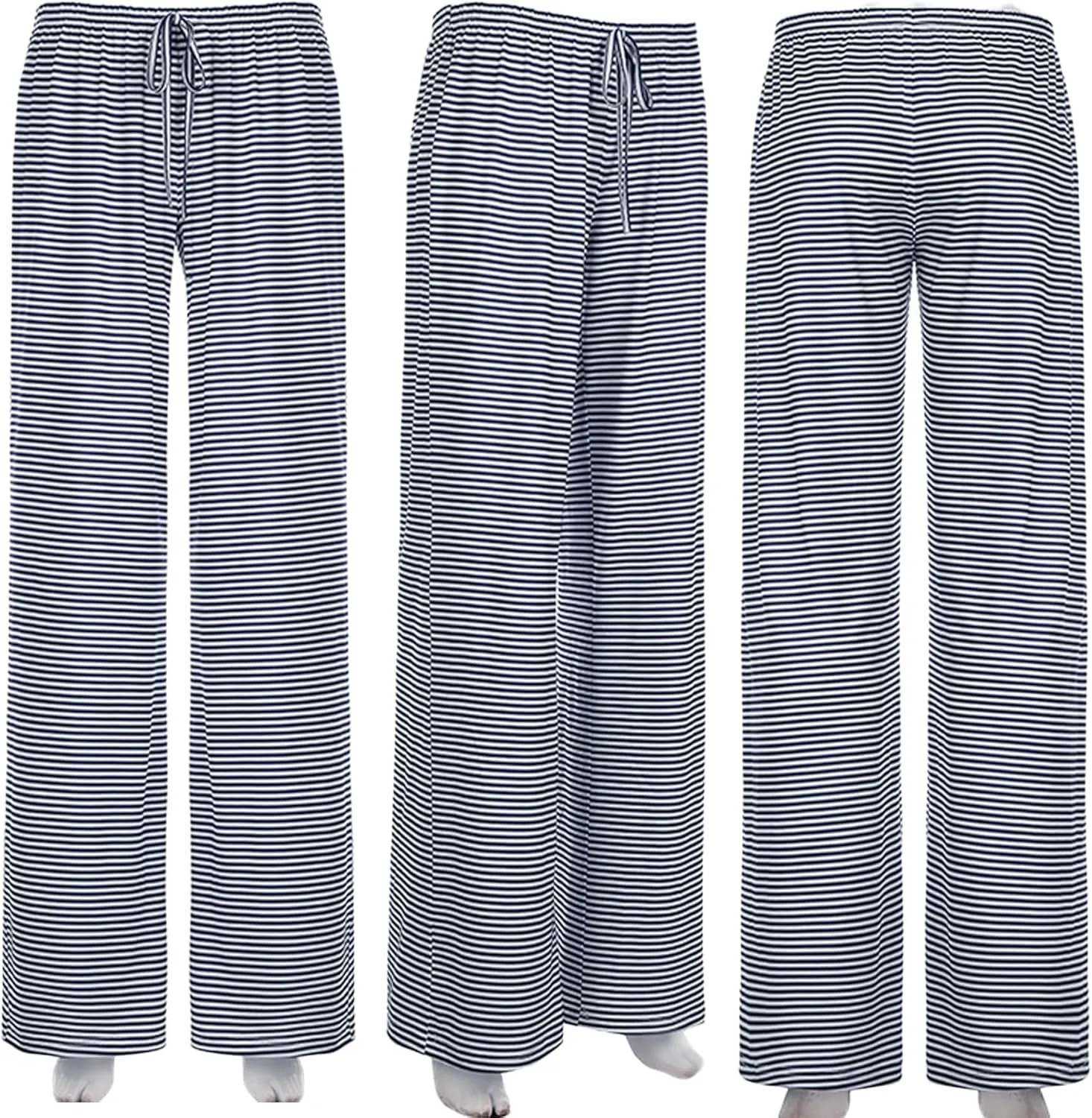 Women's Comfy Pajama Loose Casual Drawstring Lounge Pants - Striped Print Stretch Wide Leg