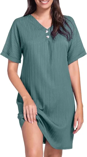 Womens Cotton Shirt Dress 2025 Summer Casual Cap Sleeve Button V Neck Shift Dress Beach Cover Up Shirts with Pockets