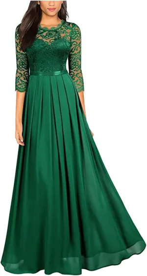 Women's Floral Lace Maxi Dress 3/4 Sleeve Bridesmaid Party Dress Vintage Formal Cocktail Party Swing Dresses