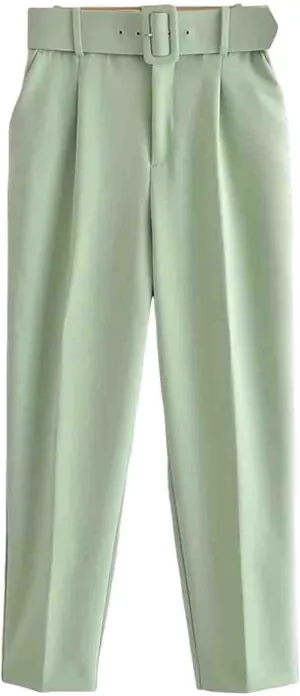 Women's High Waist Slim Fit Cropped Pants Straight Leg Suits Trousers Casual Work Office Slacks Dress Pants with Belt