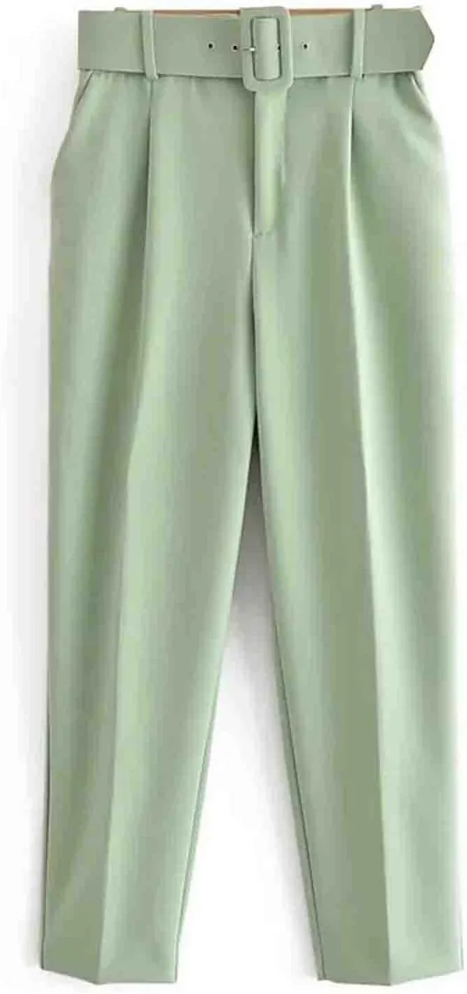 Women's High Waist Slim Fit Cropped Pants Straight Leg Suits Trousers Casual Work Office Slacks Dress Pants with Belt