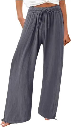 Women's Hiking Pants with Pockets Drawstring Elastic Casual High Waist Straight Wide Leg Trouser for Women 2025