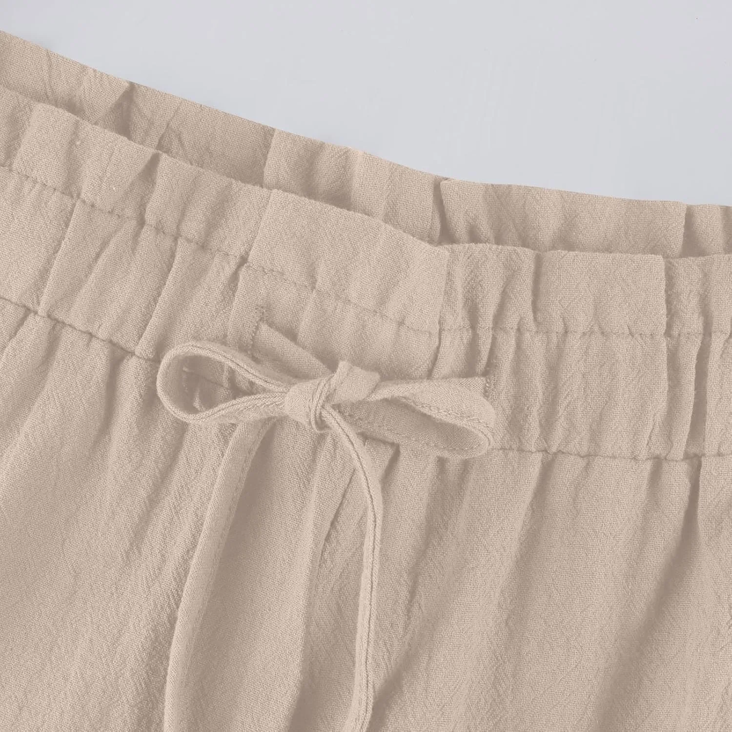 Womens Linen Pants Summer Casual High Waist Wide Leg Palazzo Pant Drawstring Lightweight Loose Beach Cropped Trousers