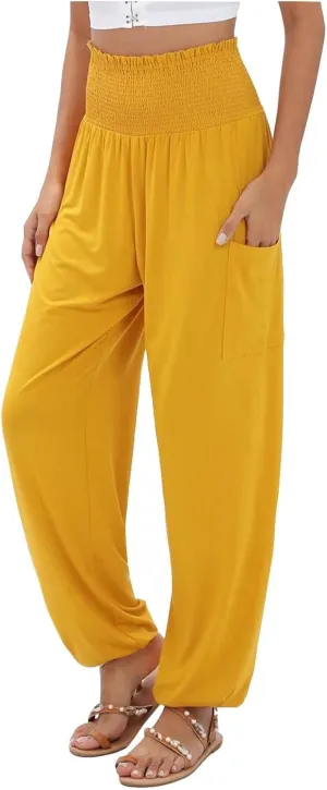 Women's Linen Summer Fashion Pant Trousers Low Waist Wide Leg Slim-Fit Palazzo Lounge Pants Work Business