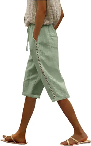 Women's Linen Summer Striped Pants Low Waist Bootcut Slim-Fit Palazzo Lounge Pants Work Business