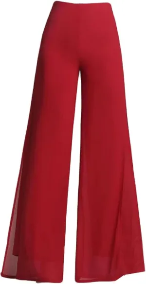 Women's Long Pants Summer Wide Leg Pants High Waist Double Layered Split Chiffon Long Pants Loose Dance Pants
