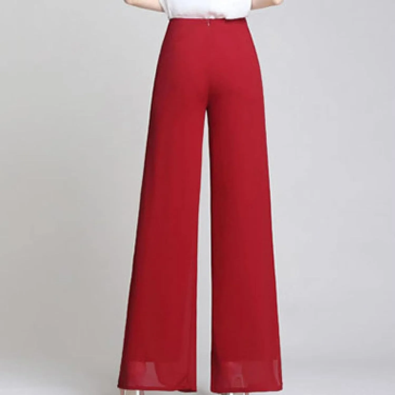 Women's Long Pants Summer Wide Leg Pants High Waist Double Layered Split Chiffon Long Pants Loose Dance Pants