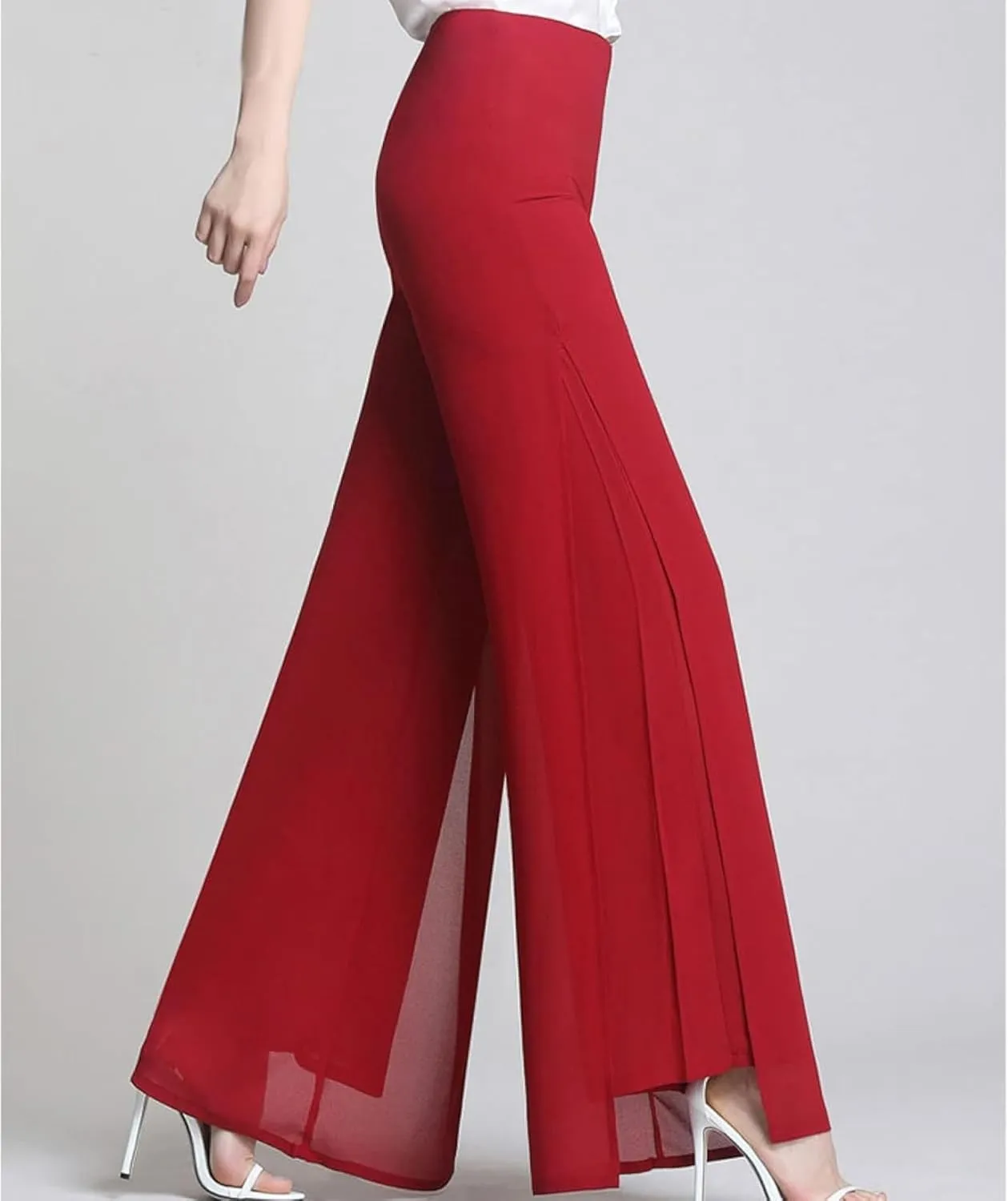 Women's Long Pants Summer Wide Leg Pants High Waist Double Layered Split Chiffon Long Pants Loose Dance Pants