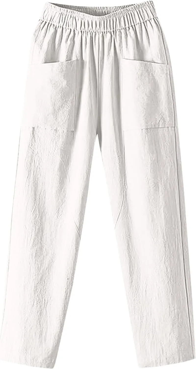 Womens Pants, Peasant Pants Linen Straight Leg Trendy Casual Loose Cotton Wide