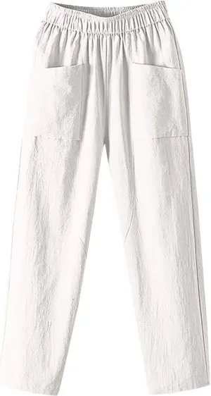 Womens Pants, Peasant Pants Linen Straight Leg Trendy Casual Loose Cotton Wide