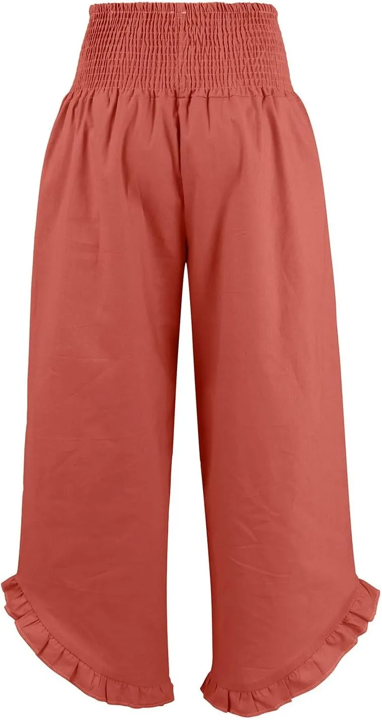 Women's Pants, Straight Leg Linen Pants Summer Wide High Waisted Lightweight Summmer