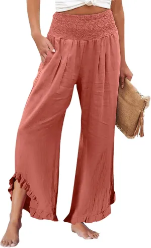 Women's Pants, Straight Leg Linen Pants Summer Wide High Waisted Lightweight Summmer