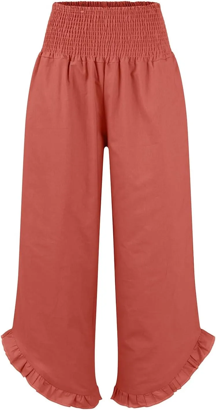 Women's Pants, Straight Leg Linen Pants Summer Wide High Waisted Lightweight Summmer