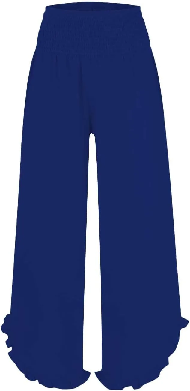 Women's Pleated Cotton Linen Straight Trousers Summer Wide Leg High Waisted Trouser Causal Pants with Irregular Pants Legs