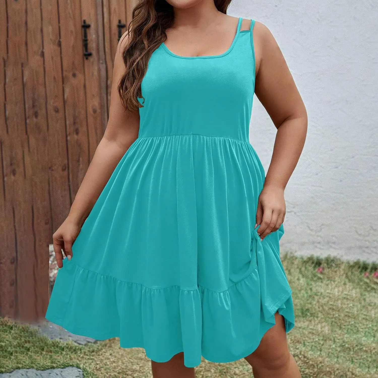 Women's Plus Size Tshirt Dresses Casual Crewneck Sleeveless Summer Ruffle Hem Mini Dress Loose Beach A Line Sundress