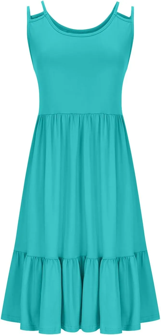 Women's Plus Size Tshirt Dresses Casual Crewneck Sleeveless Summer Ruffle Hem Mini Dress Loose Beach A Line Sundress