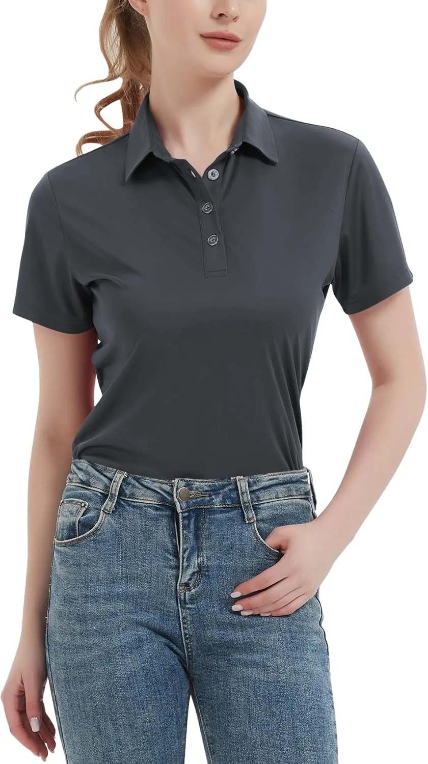 Women's Polo Shirts UPF 50  Casual Sun Protection Work Quick Dry 4 Buttons Short Sleeve Collared Golf Shirt XS-3XL