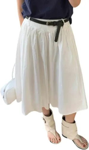 Women's Retro mid Length Pleated Skirt, Slimming and Oversized A-line Skirt with Belt Included