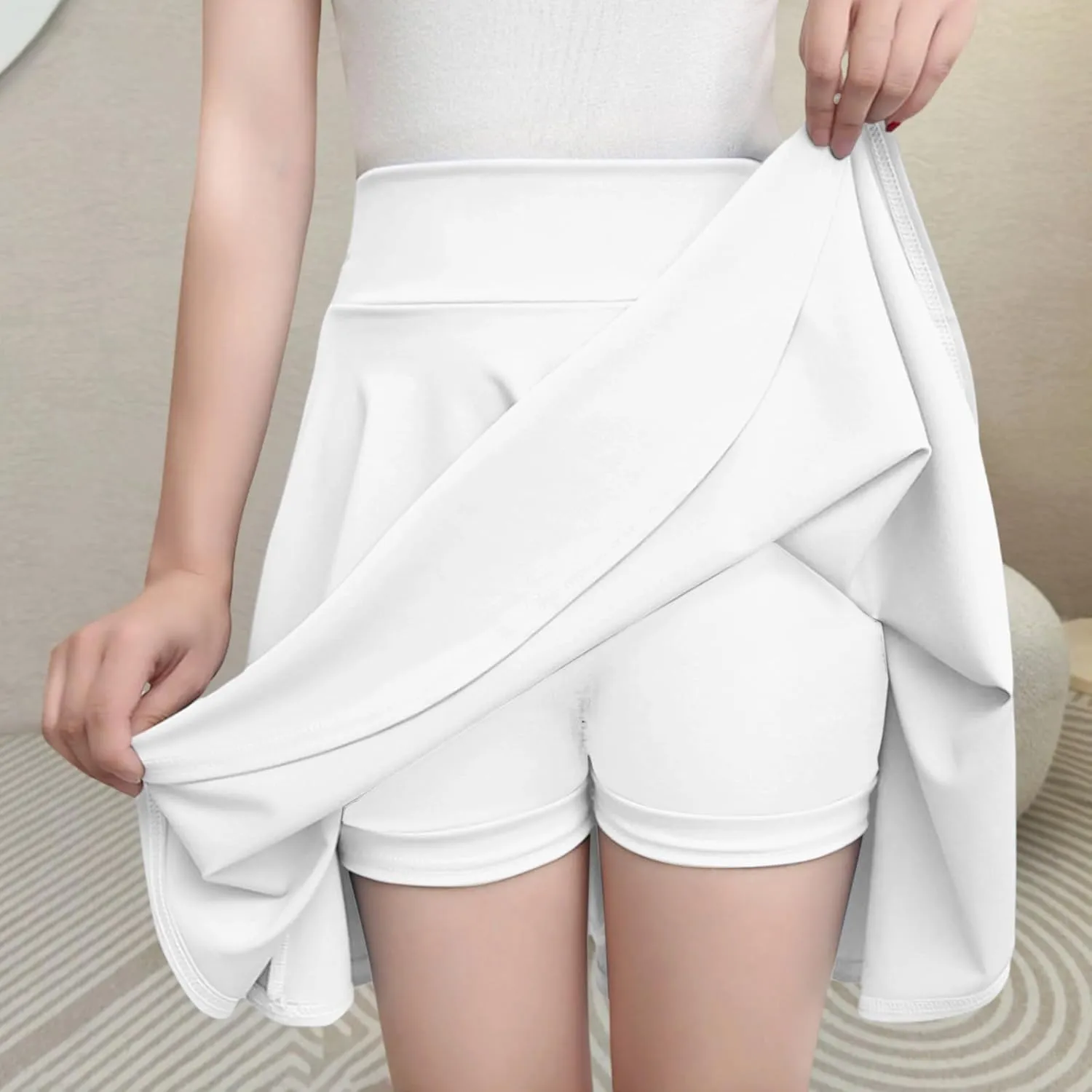 Women's Skort with Built-in Shorts 2025 Fashion Casual Stretchy Pleated High Waisted Flared Mini Tennis Skater Skirt