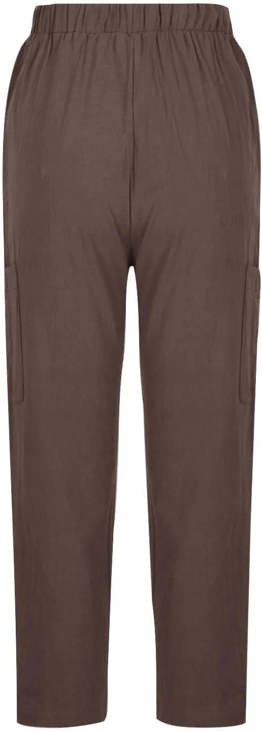 Womens Summer Linen Pants with 4 Pockets Straight Leg Elastic Waist Ankle Length Pants Casual Trousers Bottoms