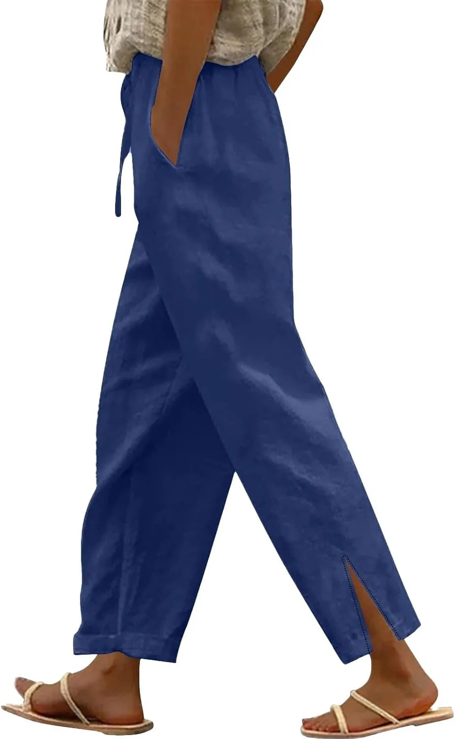 Women's Summer Long Solid Color Cotton Linen Straight Leg Loose Casual Pants Pants with Pockets Summer