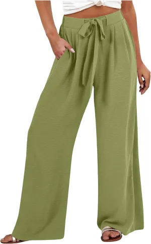 Womens Wide Leg Palazzo Pants High Waist Casual Flowy Trousers 2025 Summer Lounge Beach Travel Vacation Outfits