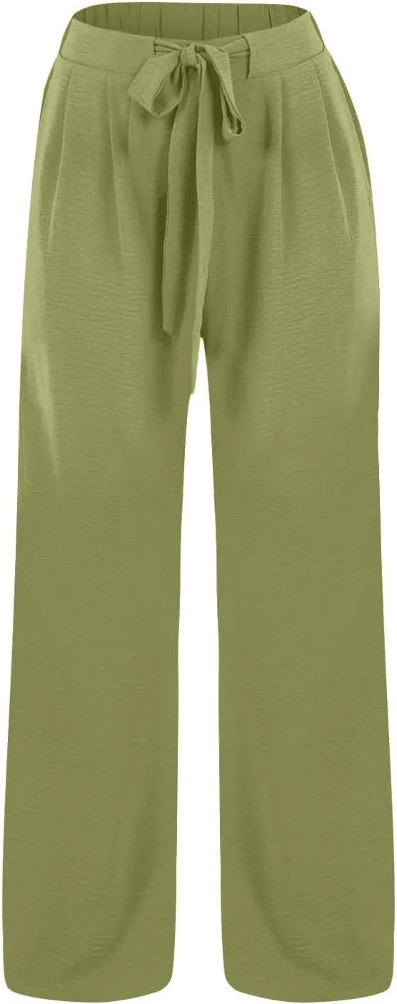 Womens Wide Leg Palazzo Pants High Waist Casual Flowy Trousers 2025 Summer Lounge Beach Travel Vacation Outfits