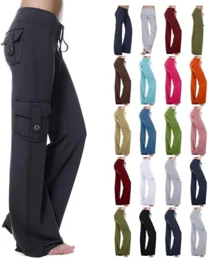 Womens Wide Leg Yoga Pants cargo wide leg pants Plus Size Flare Leggings Baggy Pants Flare Yoga Pants with Pockets