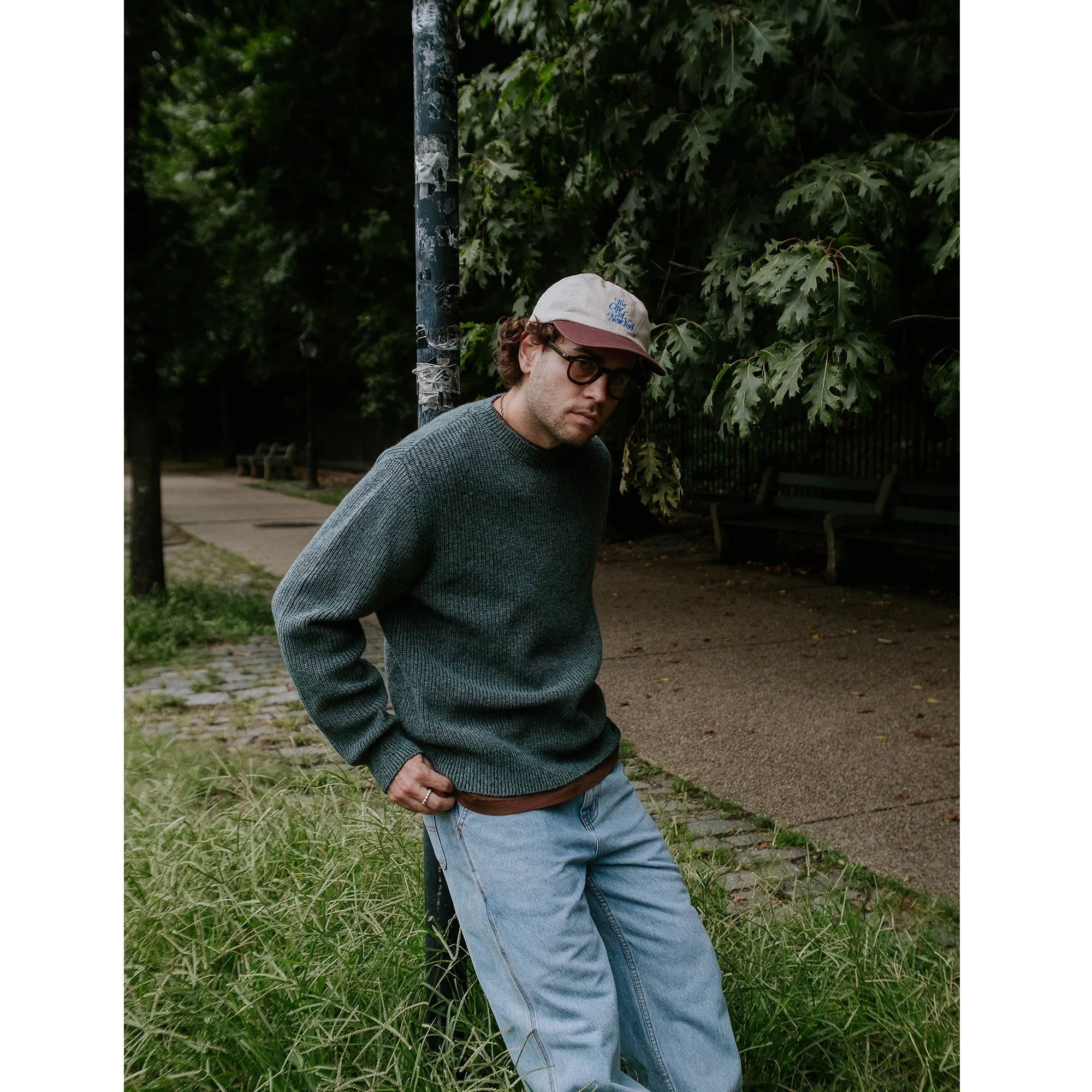 Wool Contrast Rib Crewneck Sweater