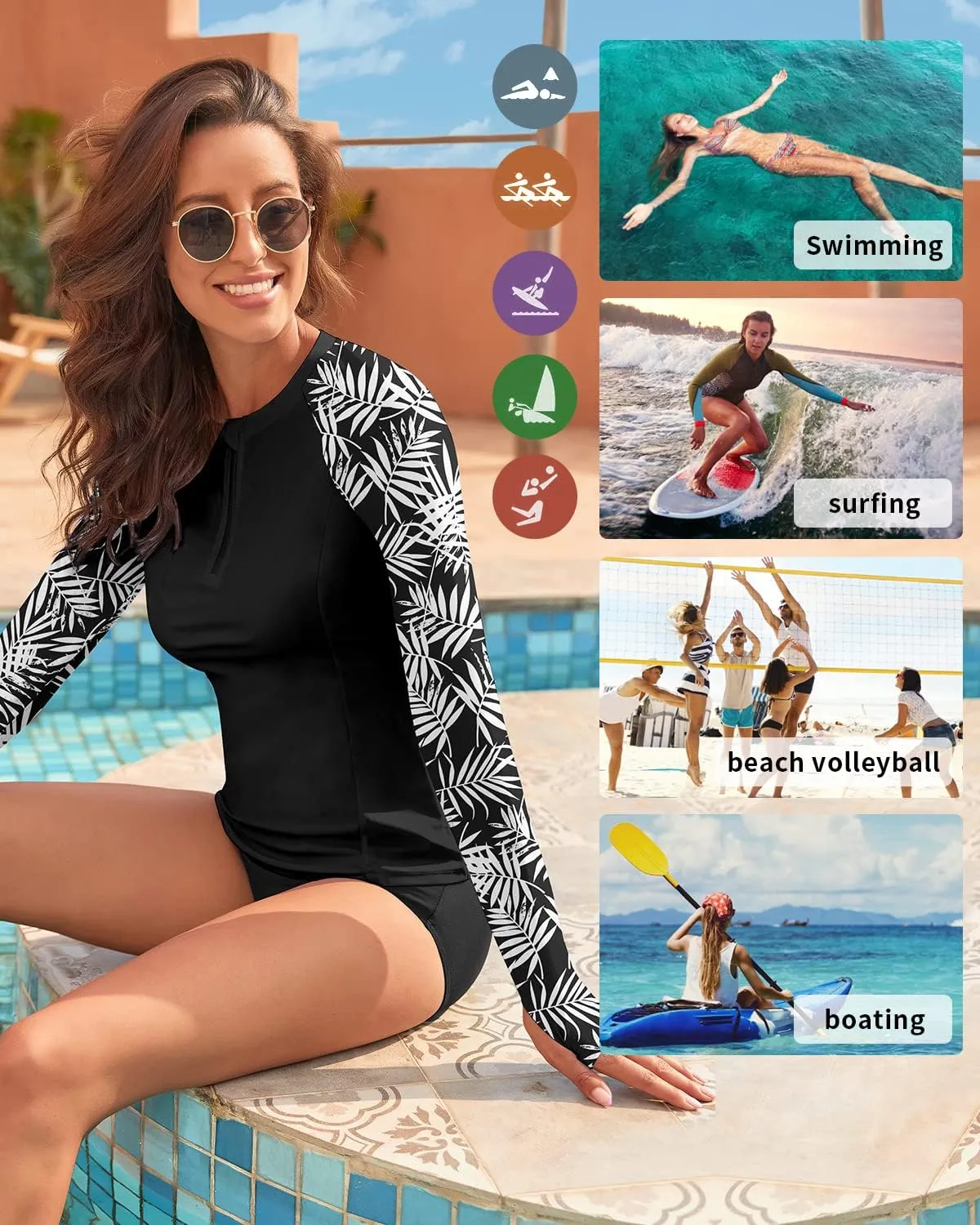 WOWENY Women's Rash Guard UPF 50  Long Sleeve Swim Shirts Thumb Holes UV Sun Protection Bathing Suit Swimsuit No Bottoms&Bras